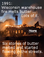 The warehouse stored more than 50 million pounds of food, including cheese, Oscar Mayer meats, and Swiss Colony products. The buildings that burned contained 10 to 15 million pounds of government surplus butter,